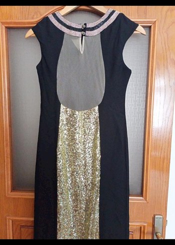 Altın Payetli Uzun Abiye Elbise - Görsel 4