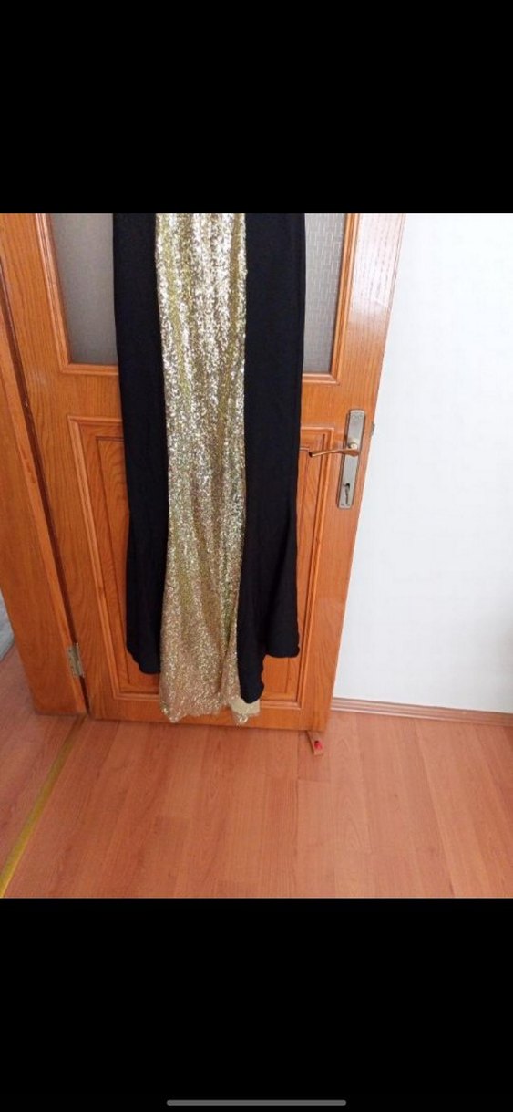 Altın Payetli Uzun Abiye Elbise - Görsel 5