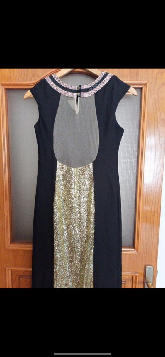 Altın Payetli Uzun Abiye Elbise - Görsel 4