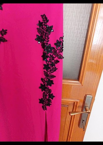 Dantel Detaylı Pembe Uzun Abiye Elbise - Görsel 3