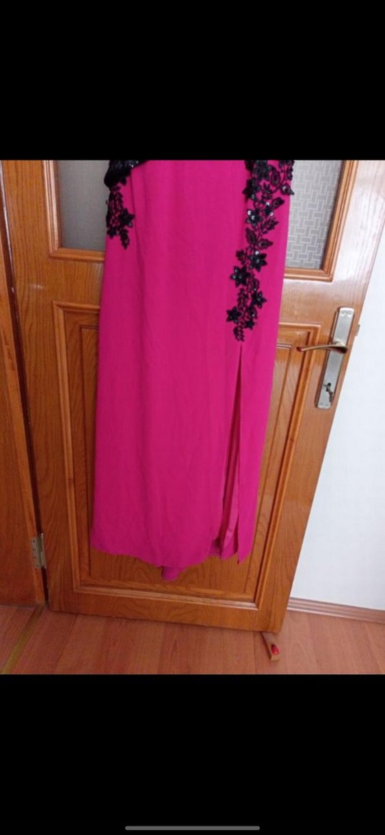 Dantel Detaylı Pembe Uzun Abiye Elbise - Görsel 2