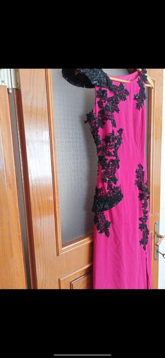 Dantel Detaylı Pembe Uzun Abiye Elbise - Görsel 4