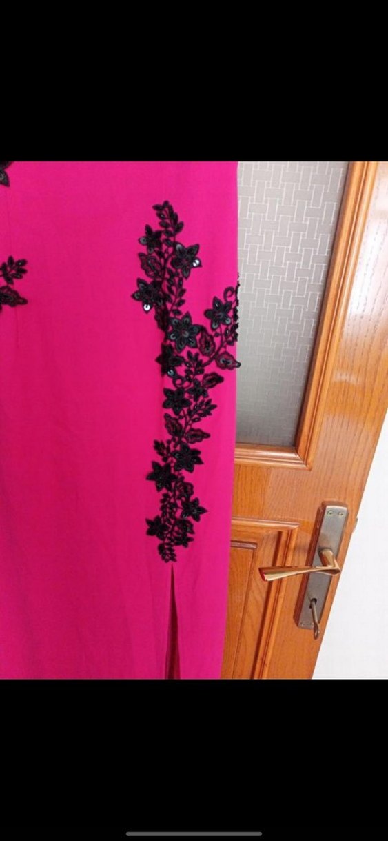 Dantel Detaylı Pembe Uzun Abiye Elbise - Görsel 3