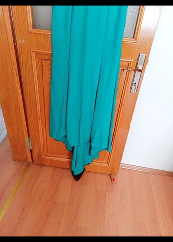 Uzun Turkuaz Nakışlı Abiye Elbise - Görsel 3