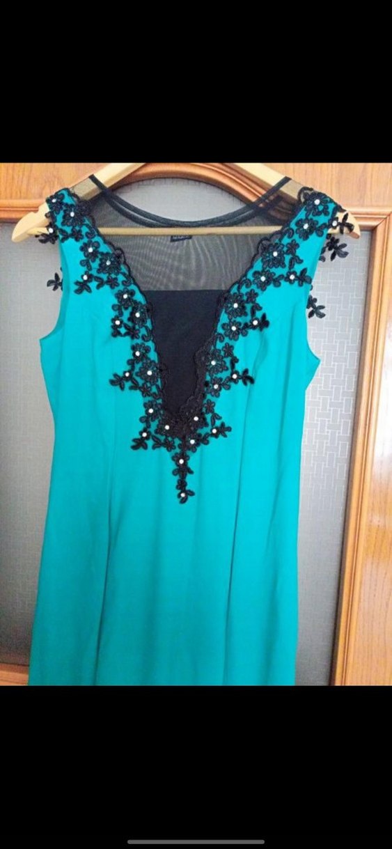 Uzun Turkuaz Nakışlı Abiye Elbise - Görsel 2