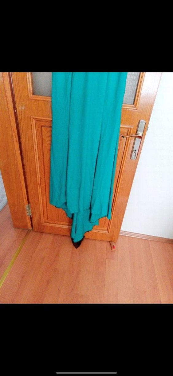 Uzun Turkuaz Nakışlı Abiye Elbise - Görsel 3