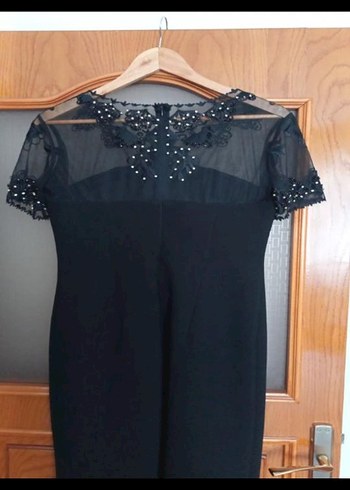 Boncuk Detaylı Siyah Mini Elbise - Görsel 3