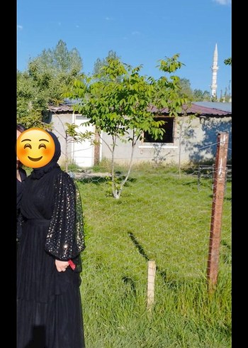 Uzun Siyah kolları pullu abiye