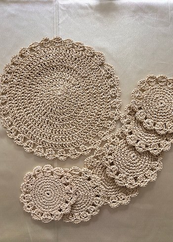 El yapımı bohem örgü yuvarlak supla ve bardak altı