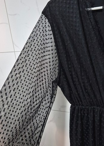 38 Beden siyah Renk Uzun Siyah V Yaka Gotik Elbise