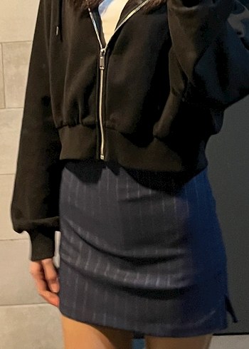 Bershka Kadın Mavi Çizgili Mini Etek