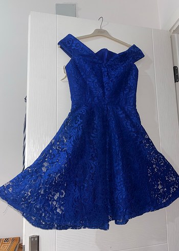 Lacivert Straplez Mini Dantel Elbise - Görsel 2