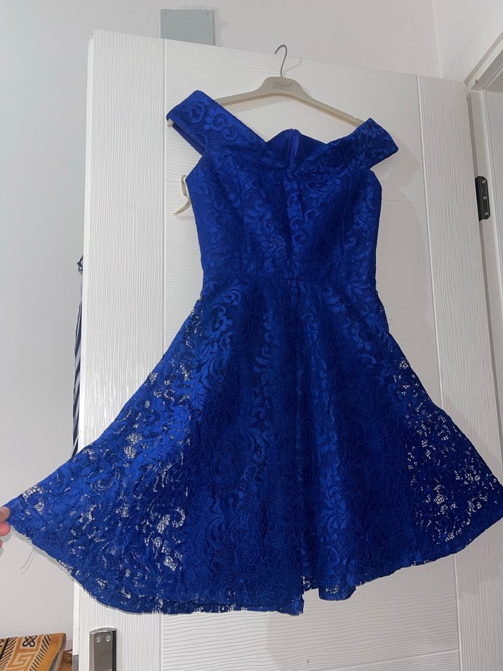 Lacivert Straplez Mini Dantel Elbise - Görsel 2