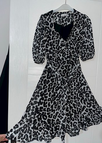 Gri Zebra Desenli Uzun Abiye Elbise
