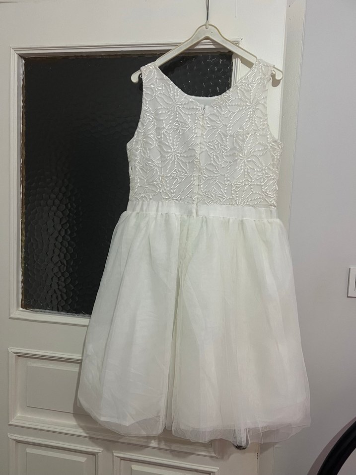 Kız Çocuk Beyaz Dantel İşlemeli Kolsuz Elbise - Görsel 2