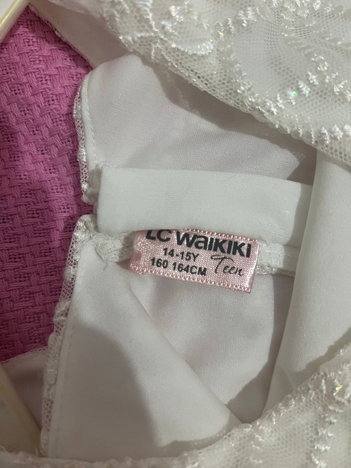 Kız Çocuk Beyaz Dantel İşlemeli Kolsuz Elbise - Görsel 3