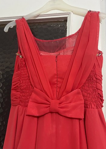 Kırmızı Drapeli Uzun Çocuk Abiye Elbise - Görsel 4