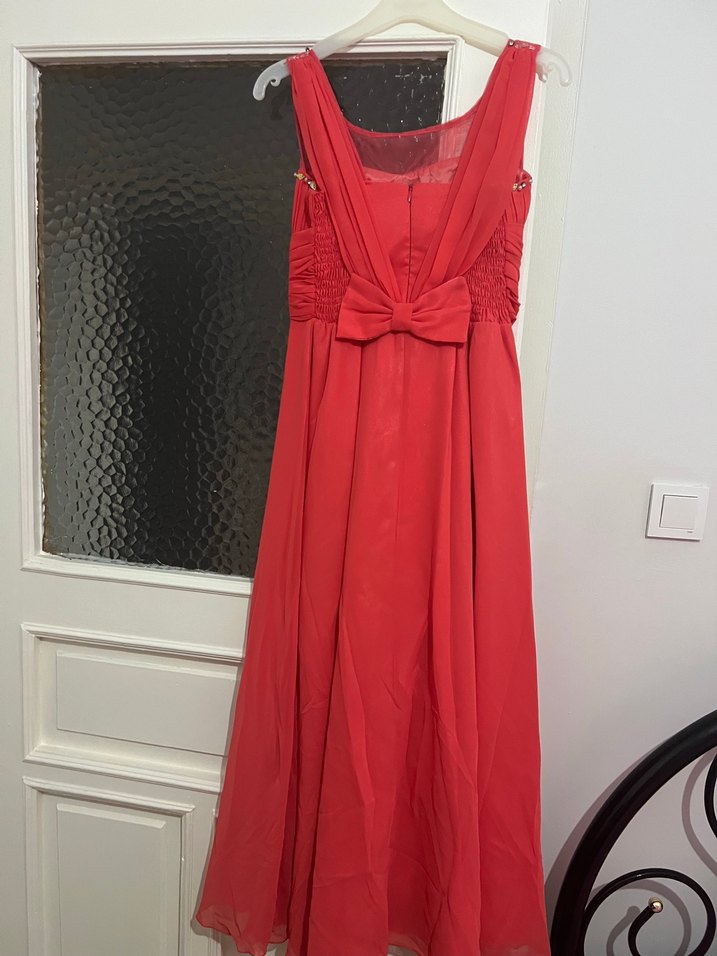 Kırmızı Drapeli Uzun Çocuk Abiye Elbise - Görsel 3