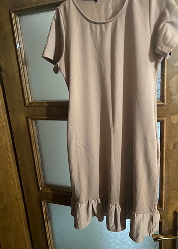 Bej Renkli Kısa Kollu Mini Elbise - Görsel 2