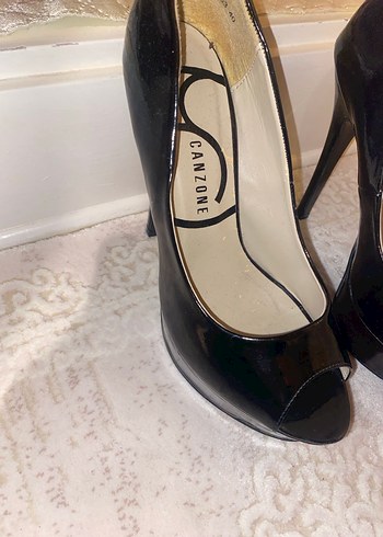 Parlak Siyah Yılan Desenli Stiletto Topuklu - Görsel 3