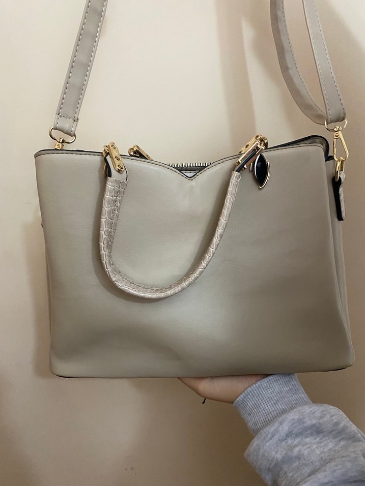 Bej Yılan Desenli Deri Kadın Çanta - Görsel 4