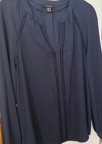 Lacivert V Yaka Zincir Detaylı Kadın Bluz - Görsel 2