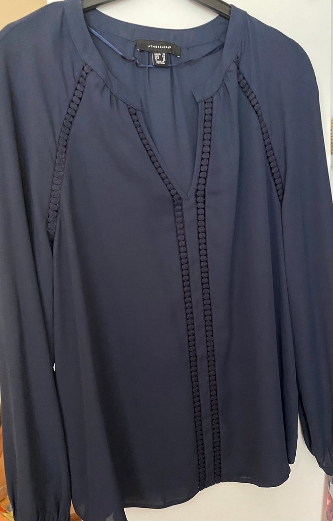 Lacivert V Yaka Zincir Detaylı Kadın Bluz - Görsel 2