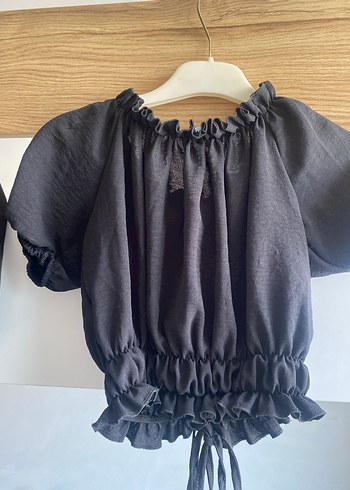 Trendyol & Milla Siyah Keten Volanlı Bohem Bluz