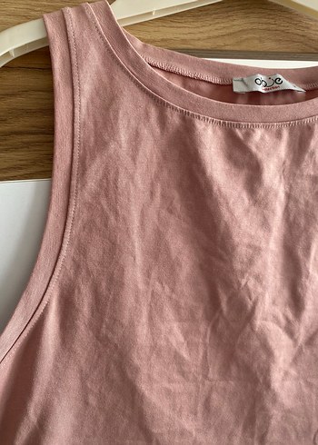 m Beden Pembe Keten Kolsuz Crop Top