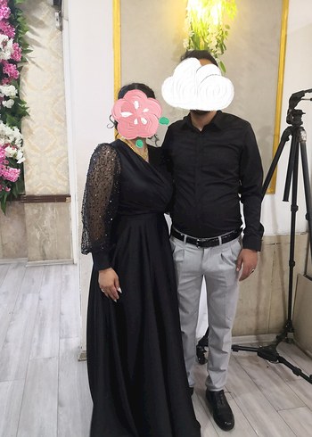 Drapeli Siyah Uzun Kollu V Yaka Uzun Elbise