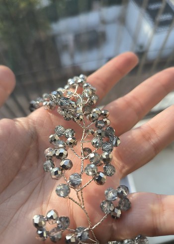 Beyaz ve Gri Boncuklu Saç Aksesuari gelin başı / abiye için - Görsel 8