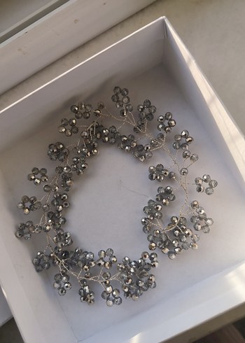 Beyaz ve Gri Boncuklu Saç Aksesuari gelin başı / abiye için - Görsel 3