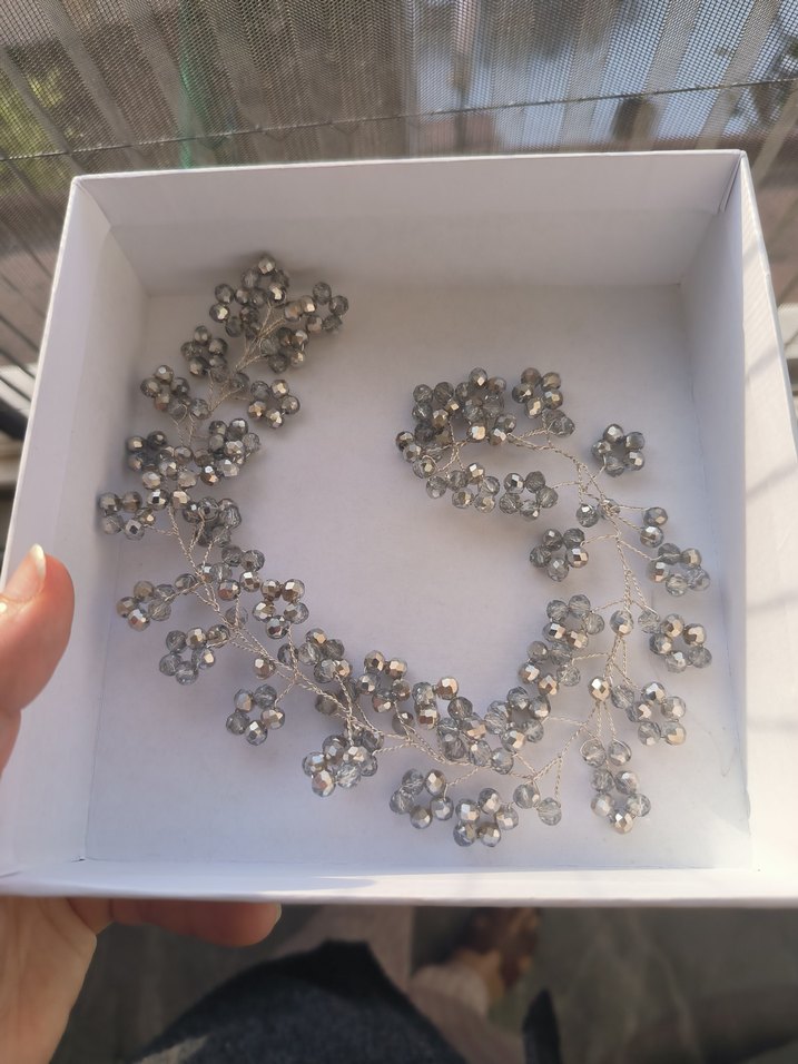 Beyaz ve Gri Boncuklu Saç Aksesuari gelin başı / abiye için - Görsel 2