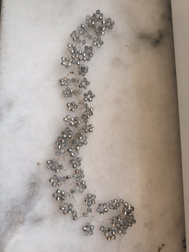 Beyaz ve Gri Boncuklu Saç Aksesuari gelin başı / abiye için - Görsel 5