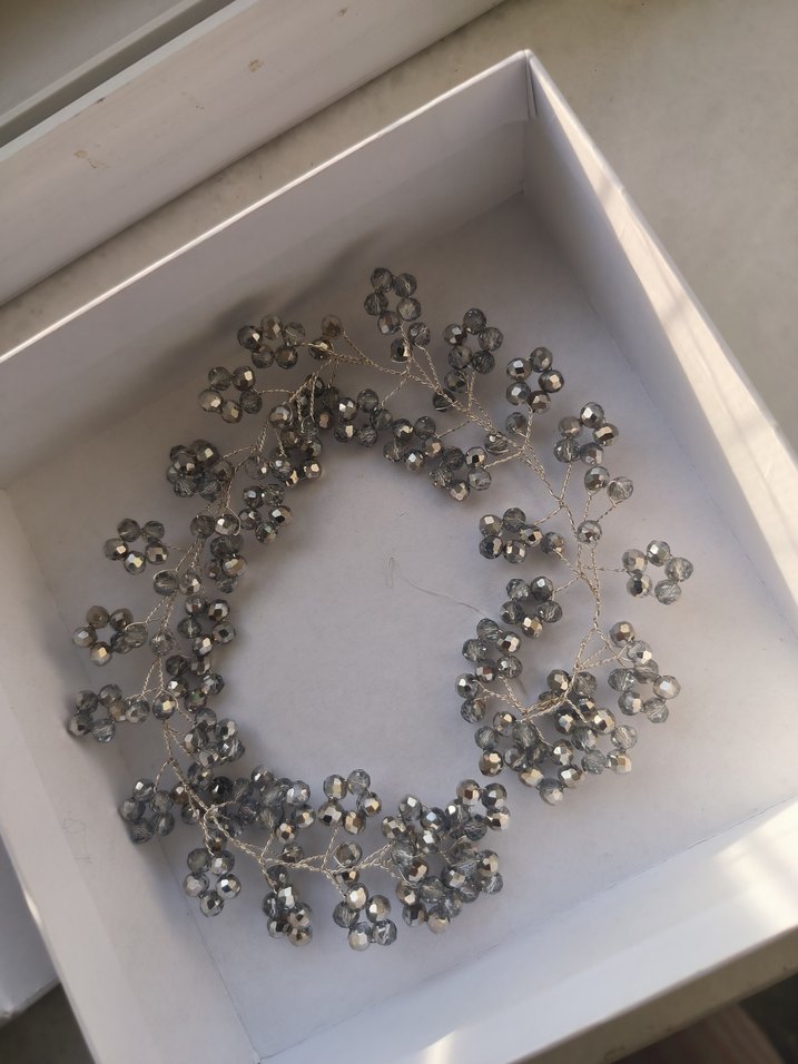 Beyaz ve Gri Boncuklu Saç Aksesuari gelin başı / abiye için - Görsel 3
