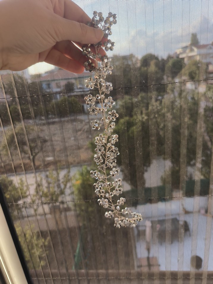 Beyaz ve Gri Boncuklu Saç Aksesuari gelin başı / abiye için - Görsel 4