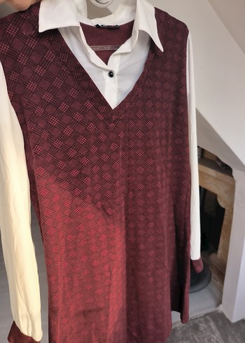 Bordo V Yakalı Midi Triko Tunik - Görsel 2