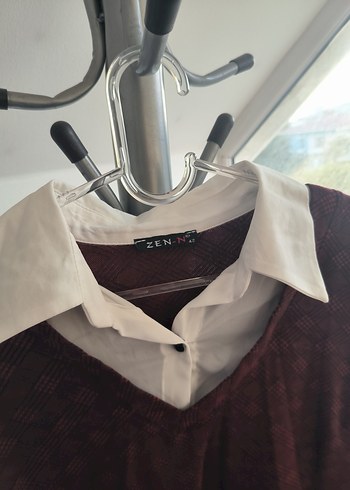 Bordo V Yakalı Midi Triko Tunik - Görsel 5