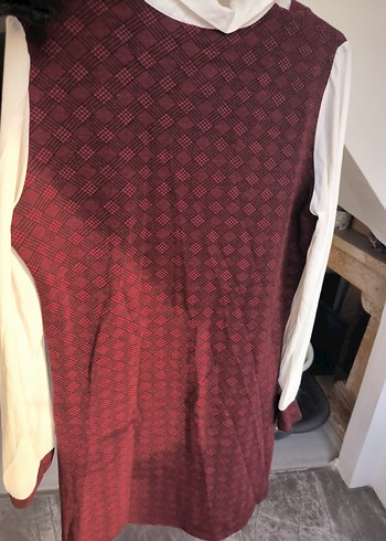 Bordo V Yakalı Midi Triko Tunik - Görsel 4