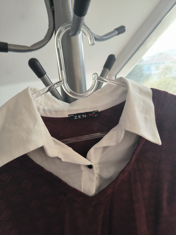 Bordo V Yakalı Midi Triko Tunik - Görsel 5