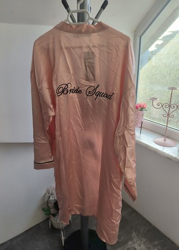 Pembe Midi Kadın Saten Sabahlık bride - Görsel 5