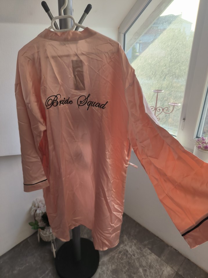 Pembe Midi Kadın Saten Sabahlık bride - Görsel 4