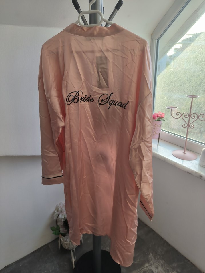 Pembe Midi Kadın Saten Sabahlık bride - Görsel 5