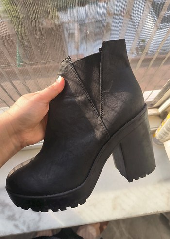 Siyah Platform Topuklu Deri Bot - Görsel 7