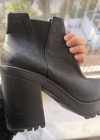 Siyah Platform Topuklu Deri Bot - Görsel 6