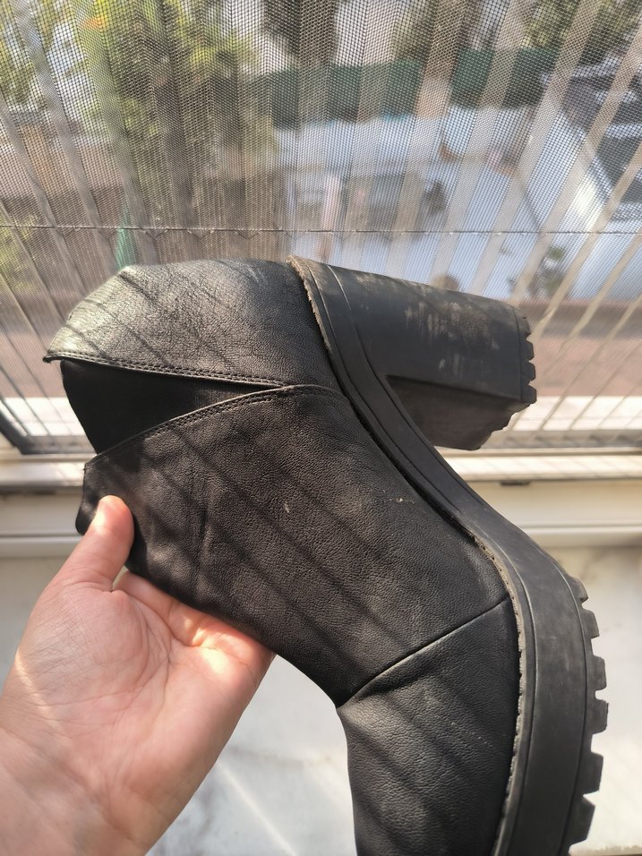 Siyah Platform Topuklu Deri Bot - Görsel 3