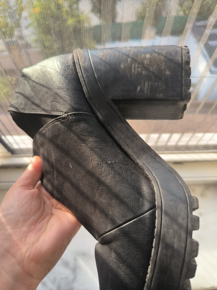 Siyah Platform Topuklu Deri Bot - Görsel 4