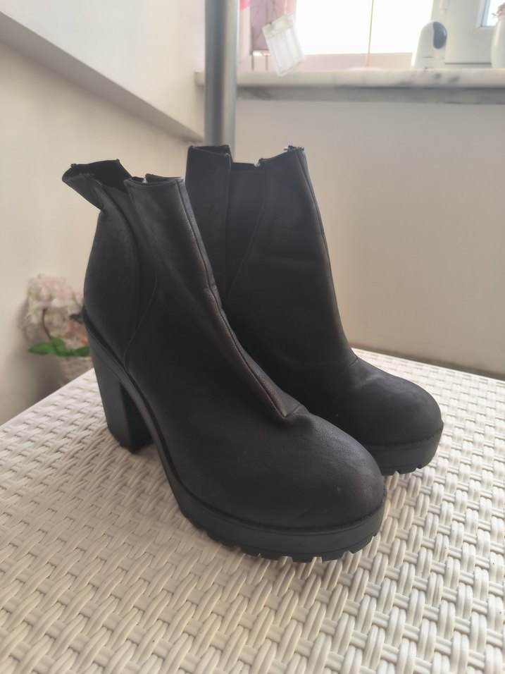 Siyah Platform Topuklu Deri Bot - Görsel 2