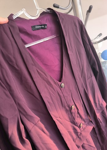 Bordo Düğmeli Uzun Kollu Tunik - Görsel 5