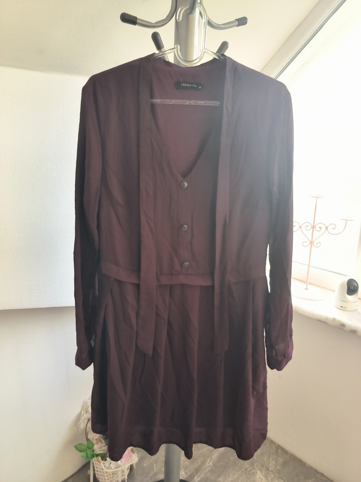 Bordo Düğmeli Uzun Kollu Tunik - Görsel 3